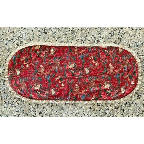 Vintage EASTER and CHRISTMAS Reversible TABLE RUNNER Oval with Lace Trim 41"x18" - Picture 2 of 11